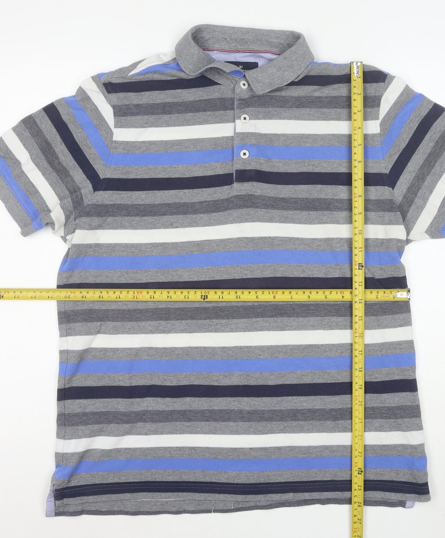 Marks and Spencer Men's Multicoloured Striped Cotton Polo Shirt L