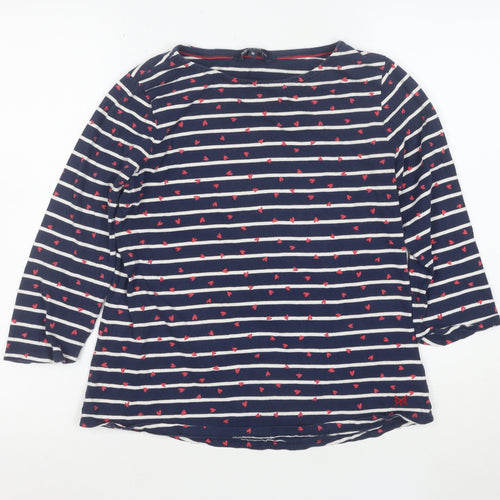 Crew Clothing Women’s Blue Striped Heart Boat Neck 3/4 Sleeve Cotton Top Size 12