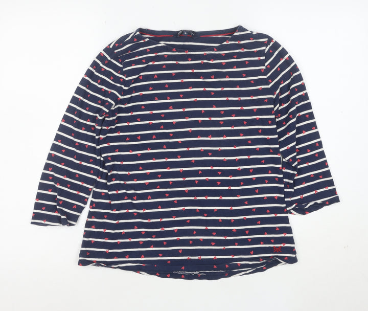 Crew Clothing Women’s Blue Striped Heart Boat Neck 3/4 Sleeve Cotton Top Size 12