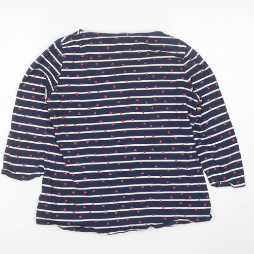 Crew Clothing Women’s Blue Striped Heart Boat Neck 3/4 Sleeve Cotton Top Size 12