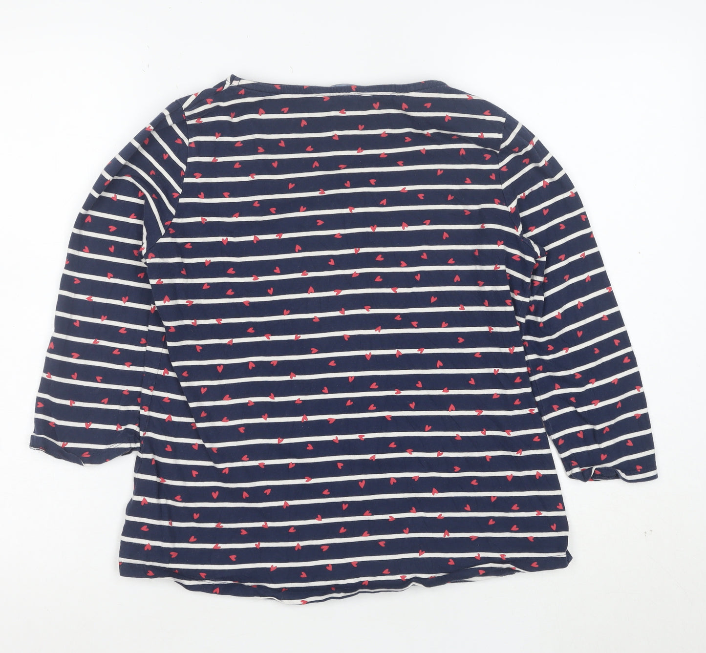 Crew Clothing Women’s Blue Striped Heart Boat Neck 3/4 Sleeve Cotton Top Size 12