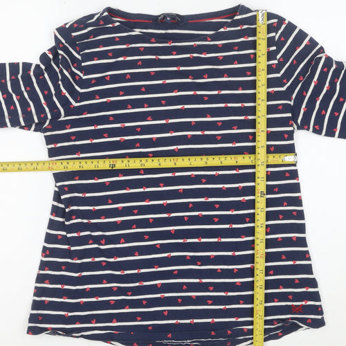 Crew Clothing Women’s Blue Striped Heart Boat Neck 3/4 Sleeve Cotton Top Size 12
