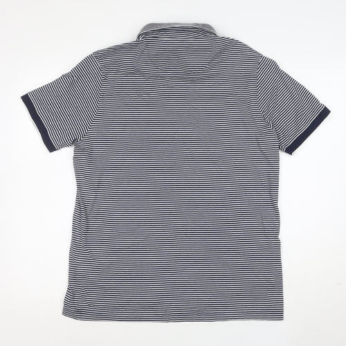 Marks and Spencer Autograph Men's Blue Striped Cotton Polo Shirt L