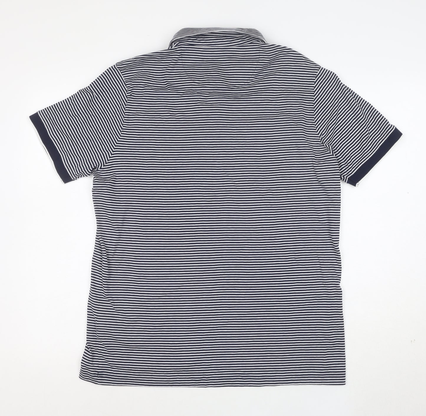 Marks and Spencer Autograph Men's Blue Striped Cotton Polo Shirt L