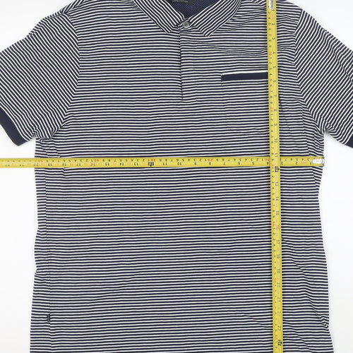 Marks and Spencer Autograph Men's Blue Striped Cotton Polo Shirt L