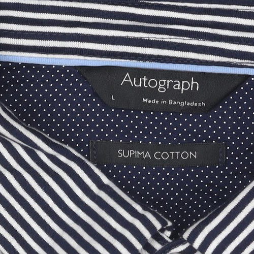Marks and Spencer Autograph Men's Blue Striped Cotton Polo Shirt L