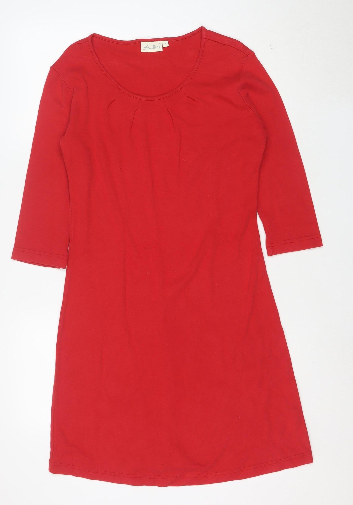 Adini Women Red Cotton Knee Length Shift Dress Size S