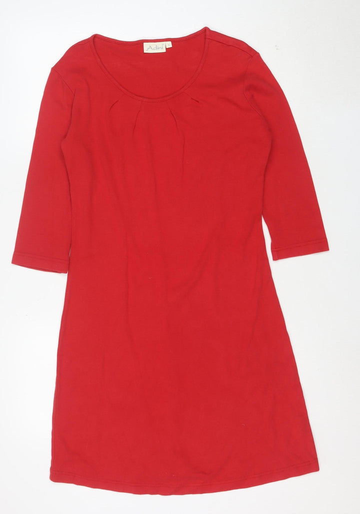 Adini Women Red Cotton Knee Length Shift Dress Size S