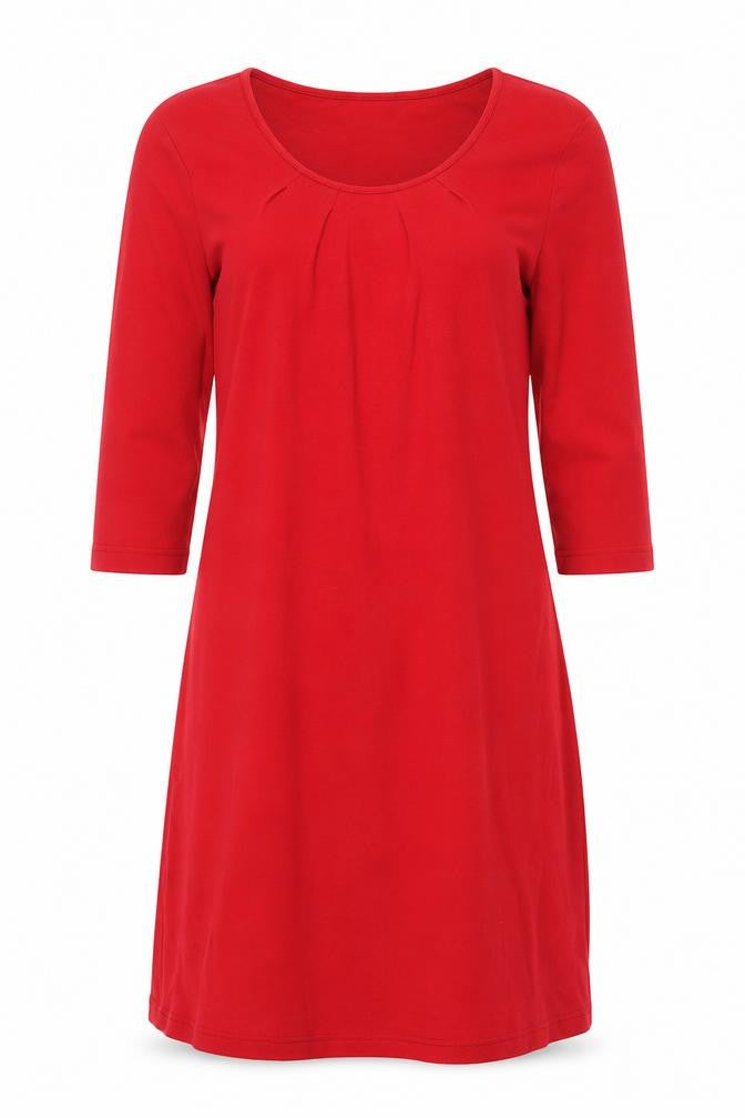 Front view of Adini Women Red Cotton Knee Length Shift Dress, size S