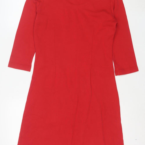 Adini Women Red Cotton Knee Length Shift Dress Size S