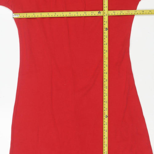 Adini Women Red Cotton Knee Length Shift Dress Size S