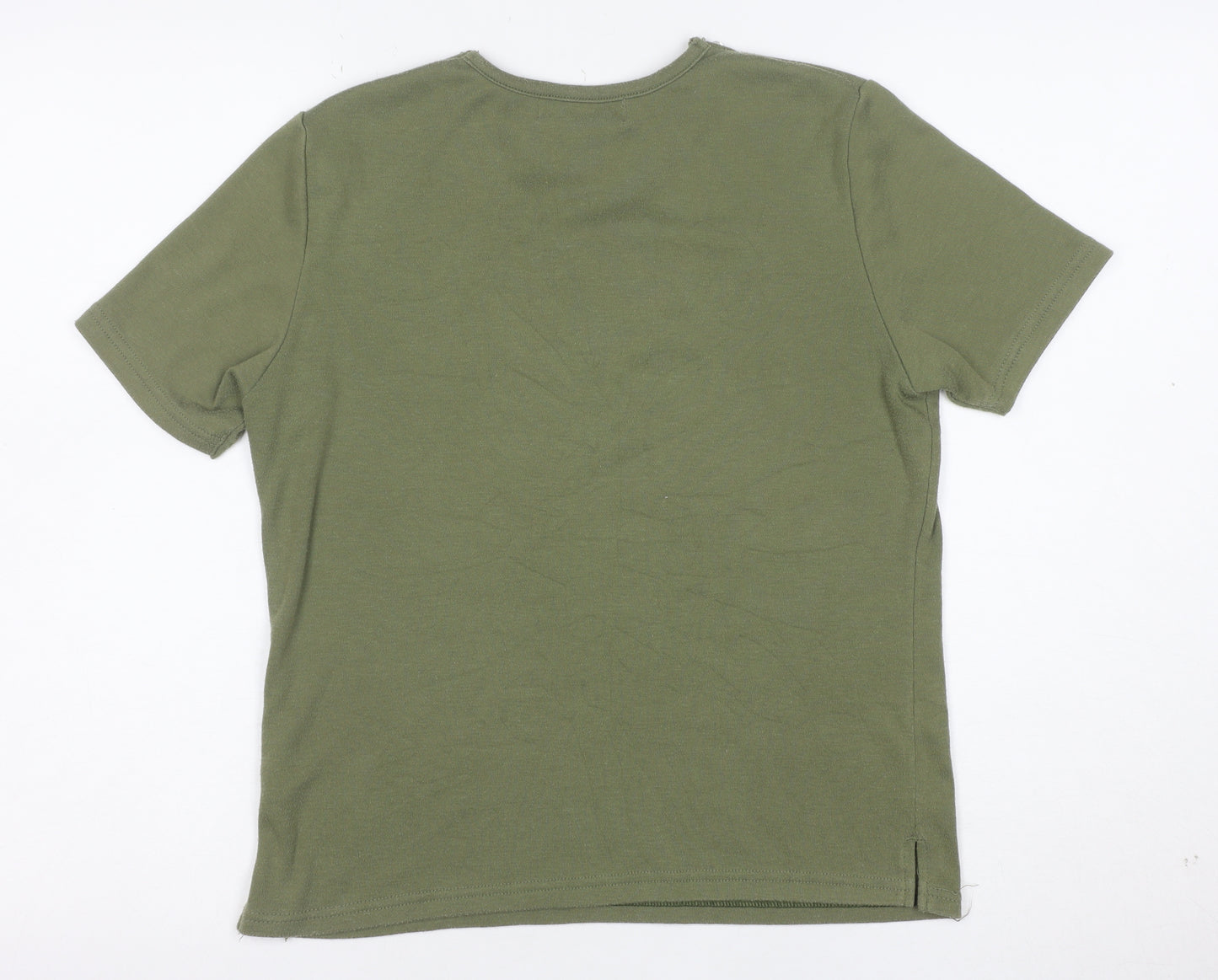 Joella Di Marco Women's Green Beaded V-Neck Short Sleeve T-Shirt size M