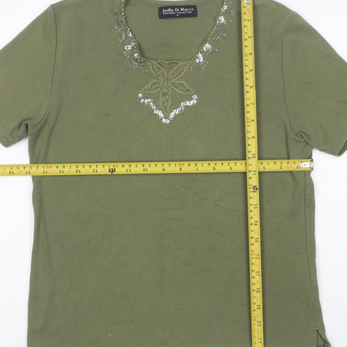 Joella Di Marco Women's Green Beaded V-Neck Short Sleeve T-Shirt size M
