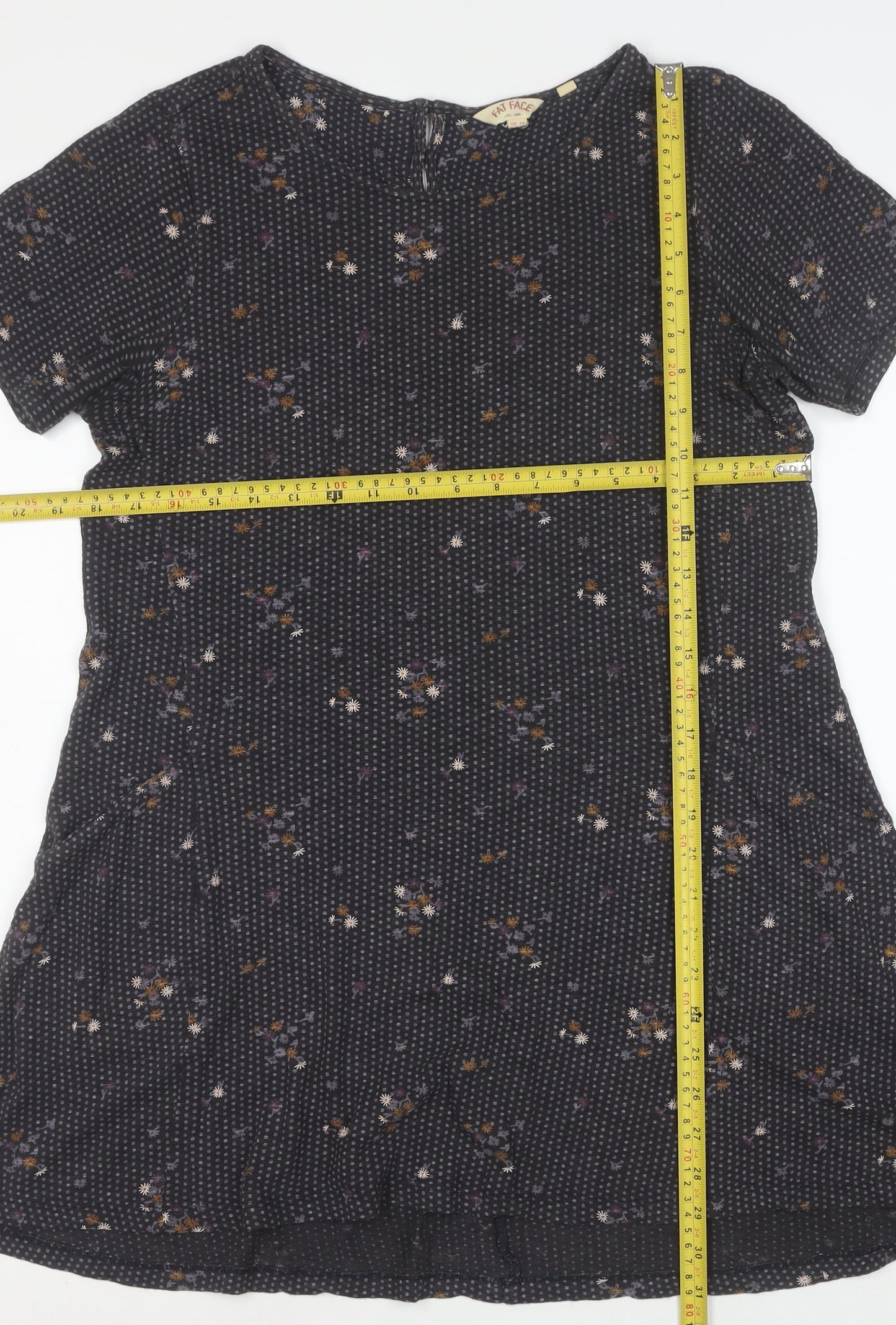 Fat Face Womens Blue Floral Short Sleeve A-Line Dress Size 10