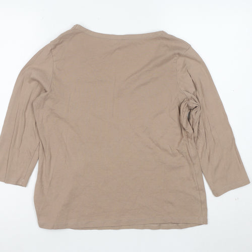 Marks and Spencer Women Beige 3/4 Sleeve Studded V-Neck Cotton Top Size 18