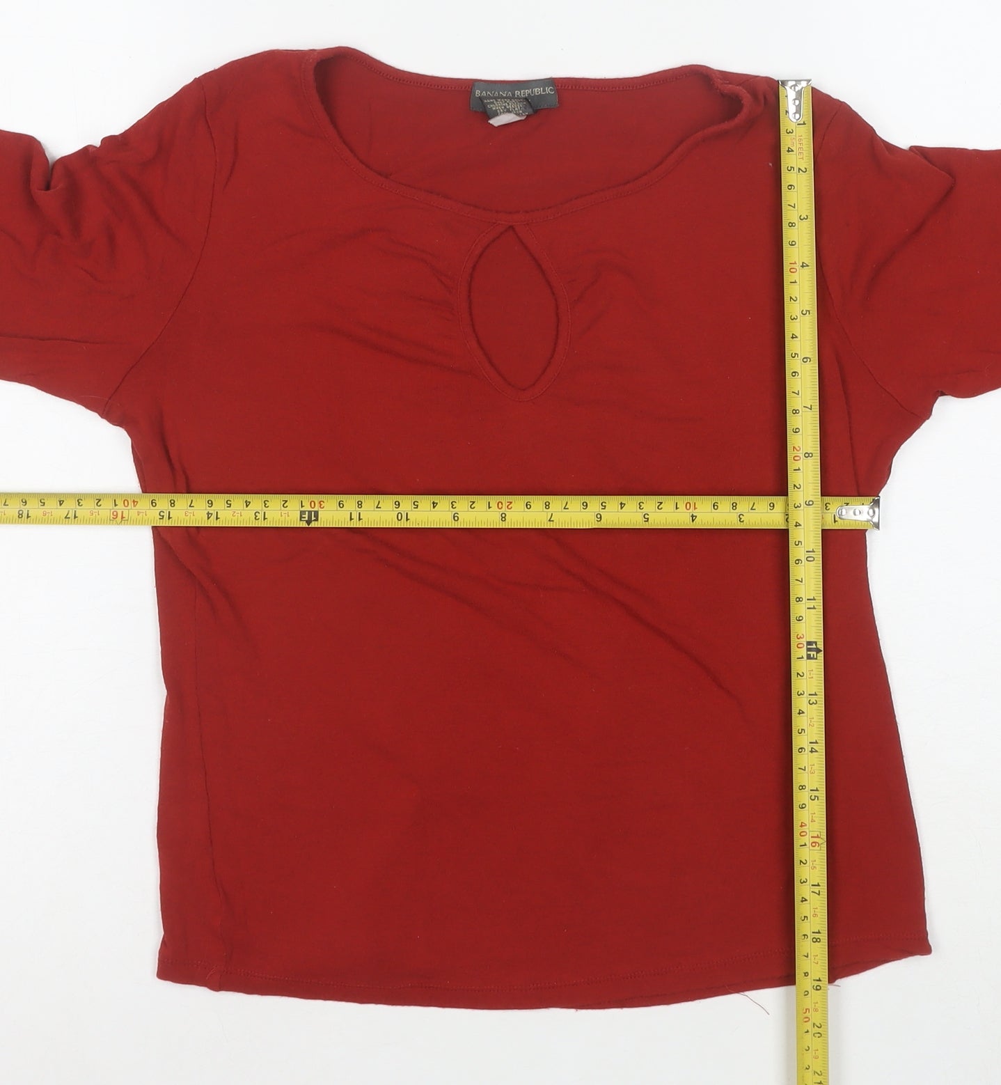 Banana Republic Women’s Red Long Sleeve Keyhole Stretch Top L