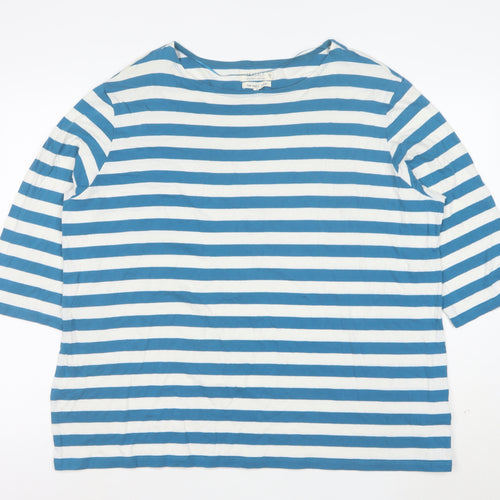Seasalt Women Blue White Striped 3/4 Sleeve Boat Neck Organic Cotton Top Size 18