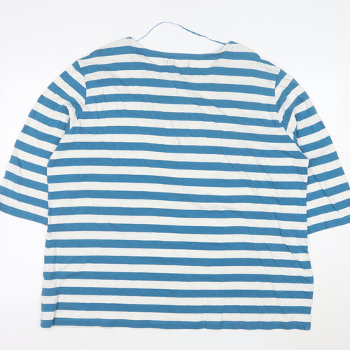 Seasalt Women Blue White Striped 3/4 Sleeve Boat Neck Organic Cotton Top Size 18
