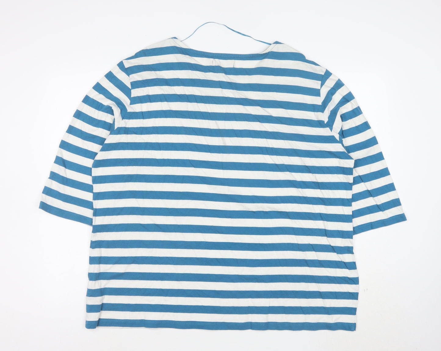Seasalt Women Blue White Striped 3/4 Sleeve Boat Neck Organic Cotton Top Size 18