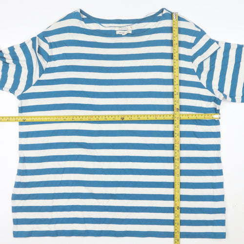 Seasalt Women Blue White Striped 3/4 Sleeve Boat Neck Organic Cotton Top Size 18