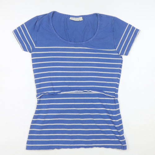 JoJo Maman Bébé Women's Blue Striped Cotton T-Shirt Size S