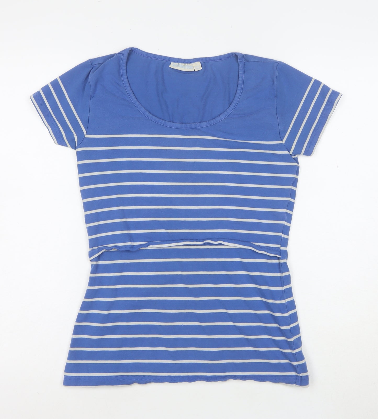 JoJo Maman Bébé Women's Blue Striped Cotton T-Shirt Size S