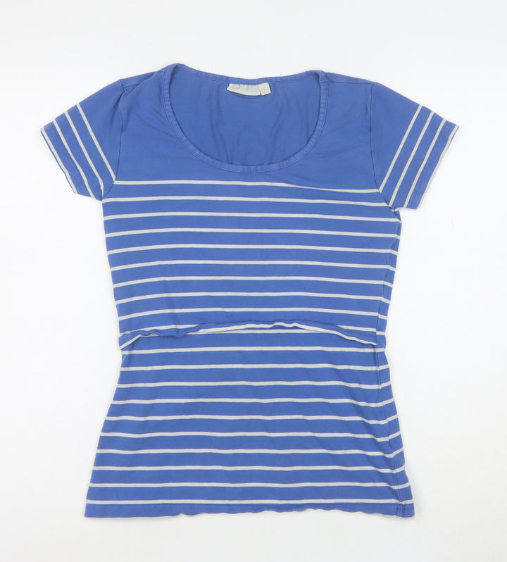 JoJo Maman Bébé Women's Blue Striped Cotton T-Shirt Size S