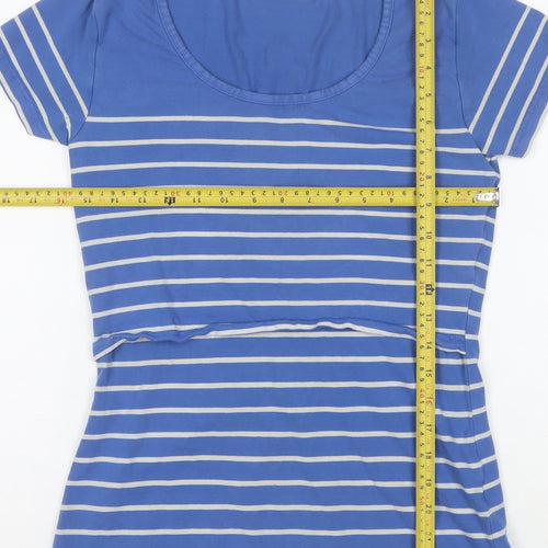 JoJo Maman Bébé Women's Blue Striped Cotton T-Shirt Size S