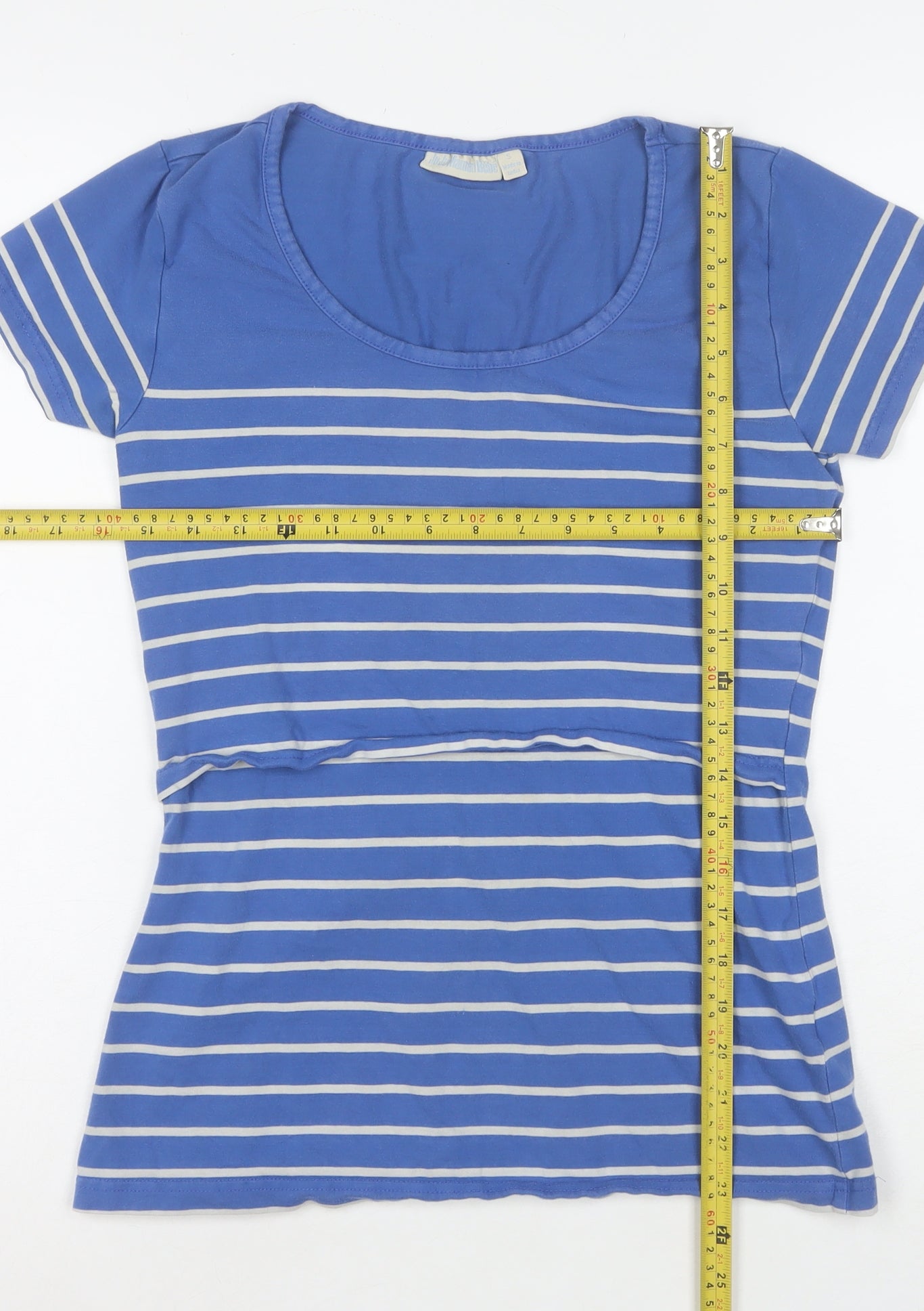 JoJo Maman Bébé Women's Blue Striped Cotton T-Shirt Size S