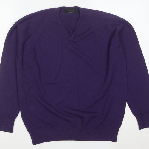 Glenbrae Men Purple Merino Wool V-Neck Jumper M