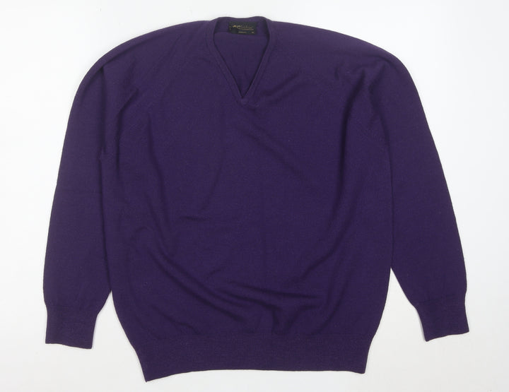 Glenbrae Men Purple Merino Wool V-Neck Jumper M