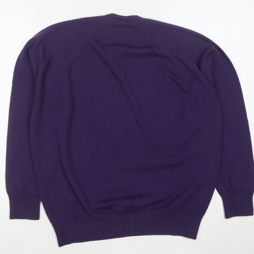 Glenbrae Men Purple Merino Wool V-Neck Jumper M