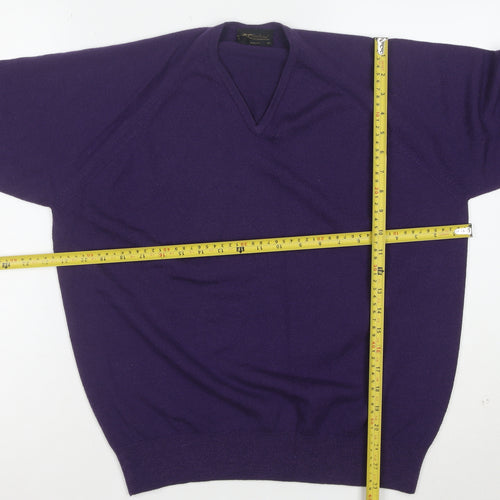 Glenbrae Men Purple Merino Wool V-Neck Jumper M