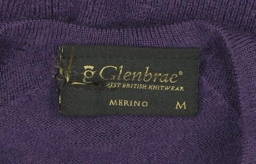 Glenbrae Men Purple Merino Wool V-Neck Jumper M