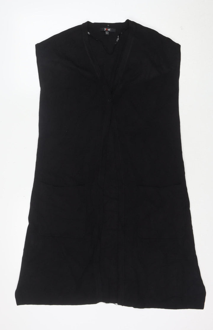Yest Womens Black V-Neck Sleeveless Long Cardigan Size 8