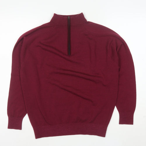 Glenbrae Men Red Merino Wool 1/4 Zip Mock Neck Jumper Size M