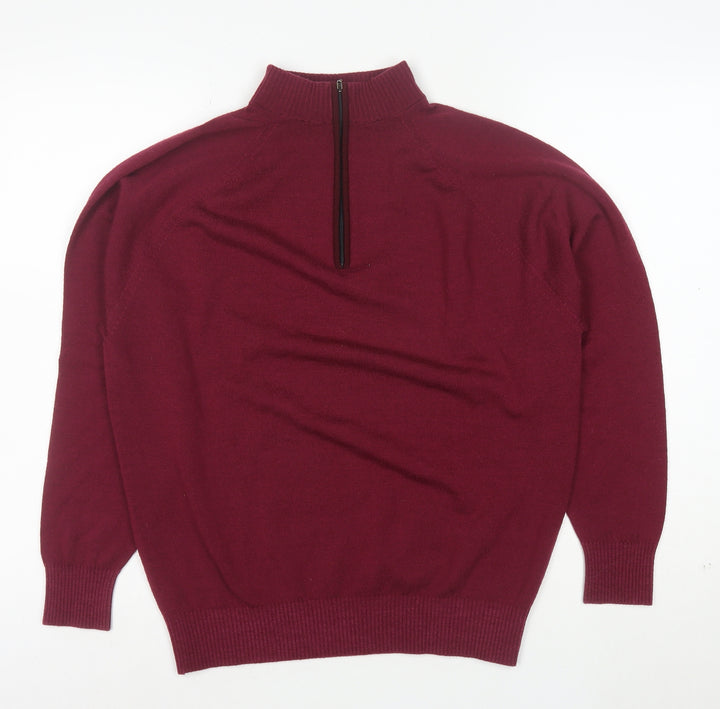 Glenbrae Men Red Merino Wool 1/4 Zip Mock Neck Jumper Size M