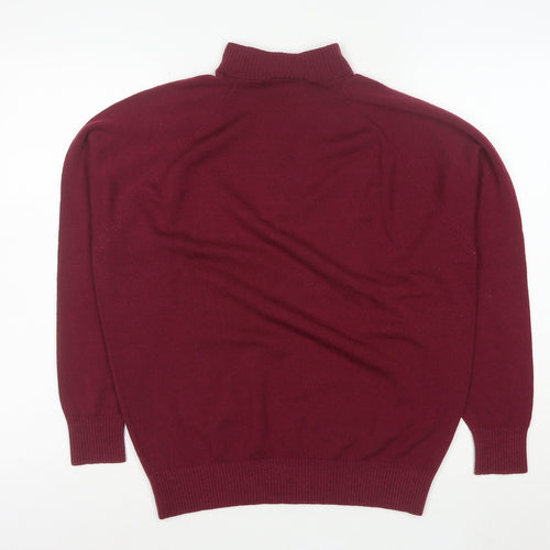 Glenbrae Men Red Merino Wool 1/4 Zip Mock Neck Jumper Size M