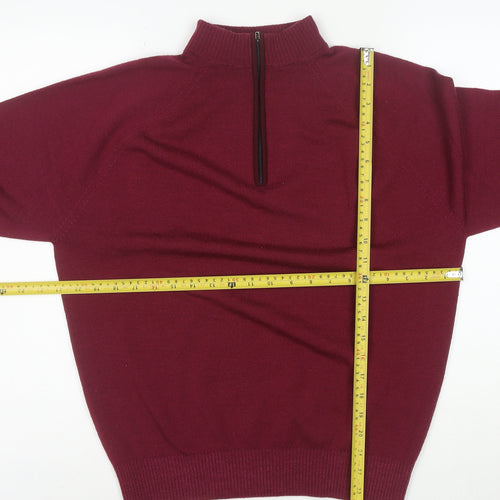 Glenbrae Men Red Merino Wool 1/4 Zip Mock Neck Jumper Size M