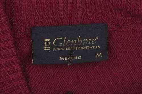 Glenbrae Men Red Merino Wool 1/4 Zip Mock Neck Jumper Size M