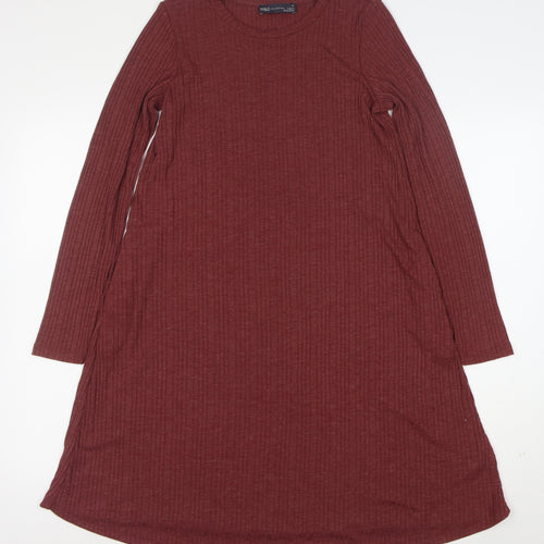 Marks and Spencer Women Red Size 10 Long Sleeve Shift Jersey Dress