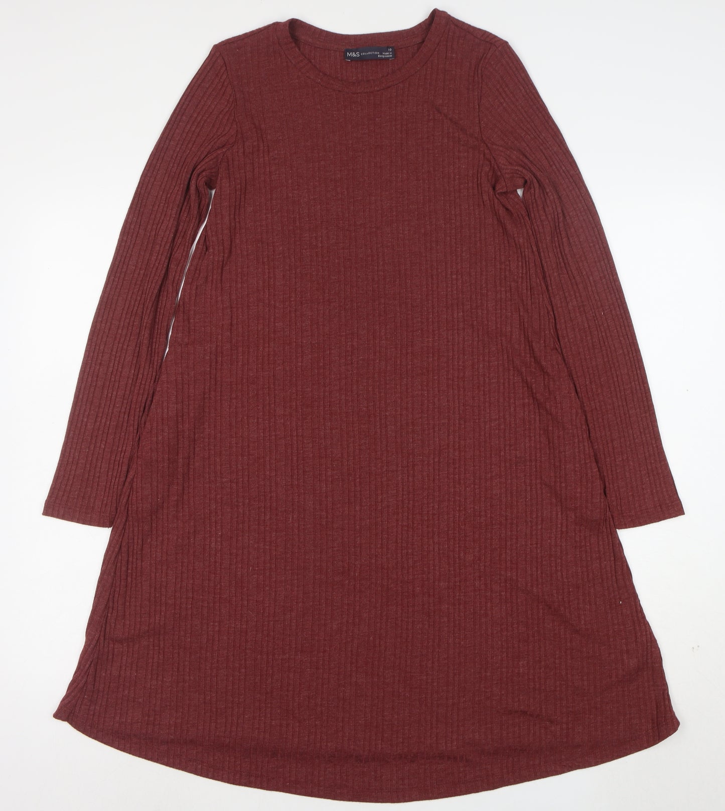 Marks and Spencer Women Red Size 10 Long Sleeve Shift Jersey Dress