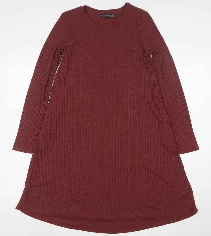 Marks and Spencer Women Red Size 10 Long Sleeve Shift Jersey Dress