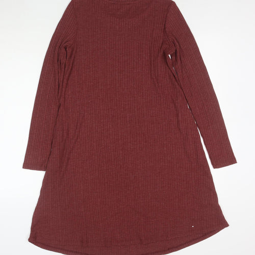 Marks and Spencer Women Red Size 10 Long Sleeve Shift Jersey Dress