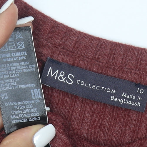Marks and Spencer Women Red Size 10 Long Sleeve Shift Jersey Dress