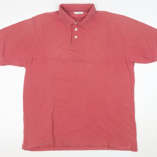 Marks and Spencer Men's Pink Cotton Short Sleeve Polo Shirt M