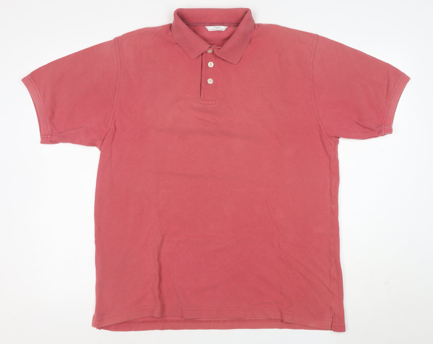 Marks and Spencer Men's Pink Cotton Short Sleeve Polo Shirt M