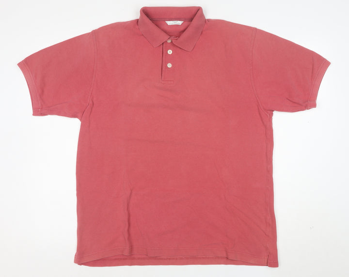 Marks and Spencer Men's Pink Cotton Short Sleeve Polo Shirt M