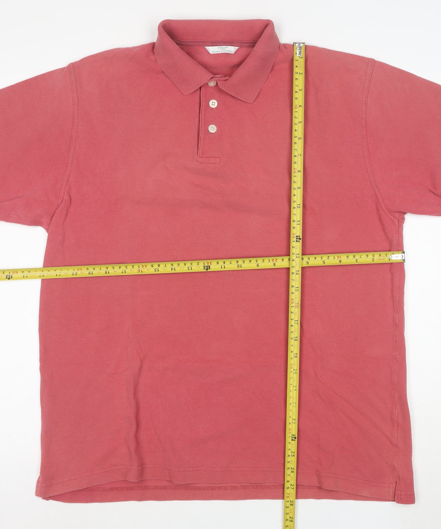 Marks and Spencer Men's Pink Cotton Short Sleeve Polo Shirt M