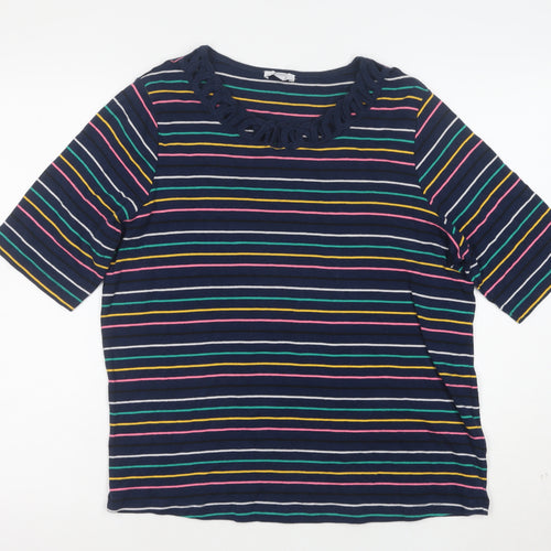 Esprit Women Blue Striped Cotton 3/4 Sleeve Scoop T-Shirt Size 18